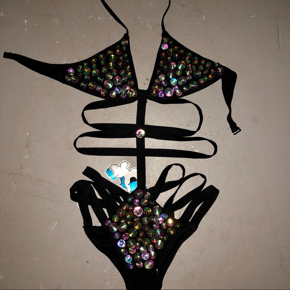 Black Sequin iHeartRaves Bodysuit